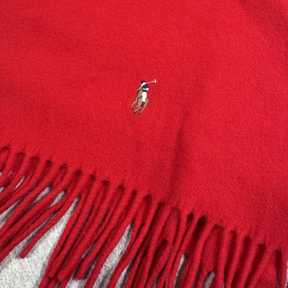 POLO RALPH LAUREN Signature Italian Wool Red Scarf with Pony - Picture 6 of 9